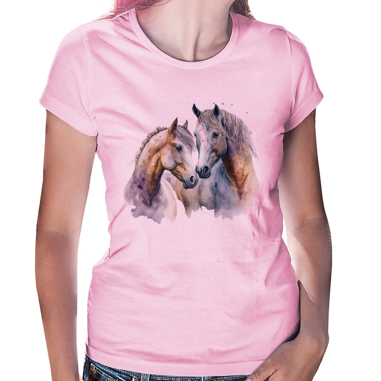 Baby Look Cavalo e Égua - Rosa Bebê