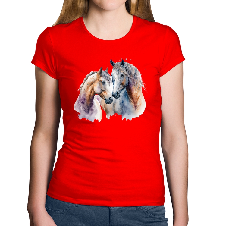 Baby Look Algodão Cavalo e Égua - Vermelha