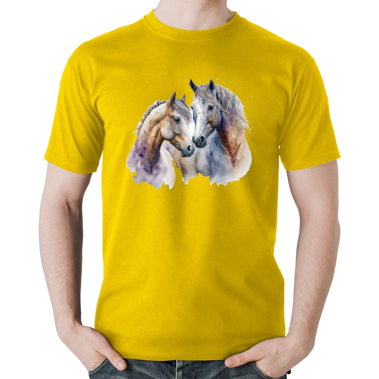 Camiseta Algodão Cavalo e Égua - Amarela