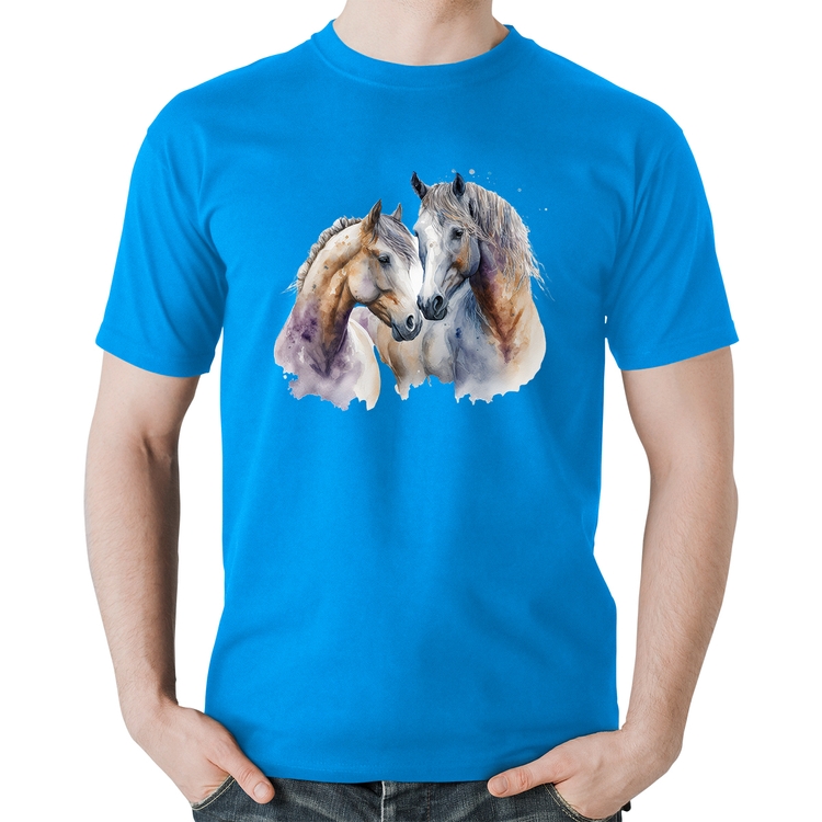 Camiseta Algodão Cavalo e Égua - Azul