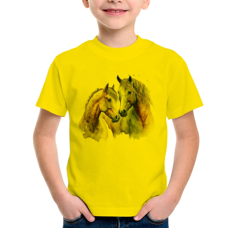 Camiseta Infantil Cavalo e Égua - Amarela