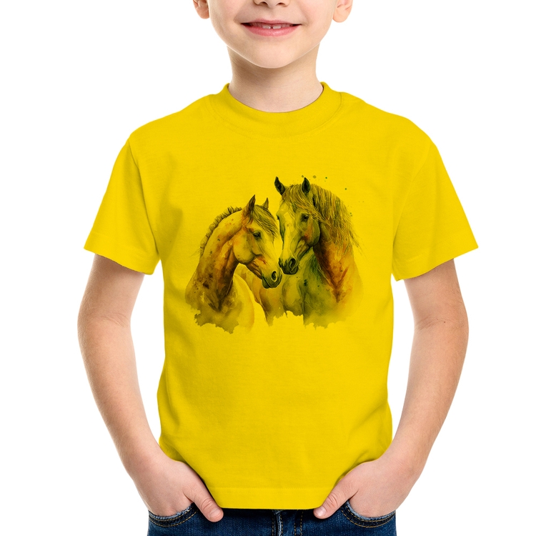 Camiseta Infantil Cavalo e Égua - Amarela