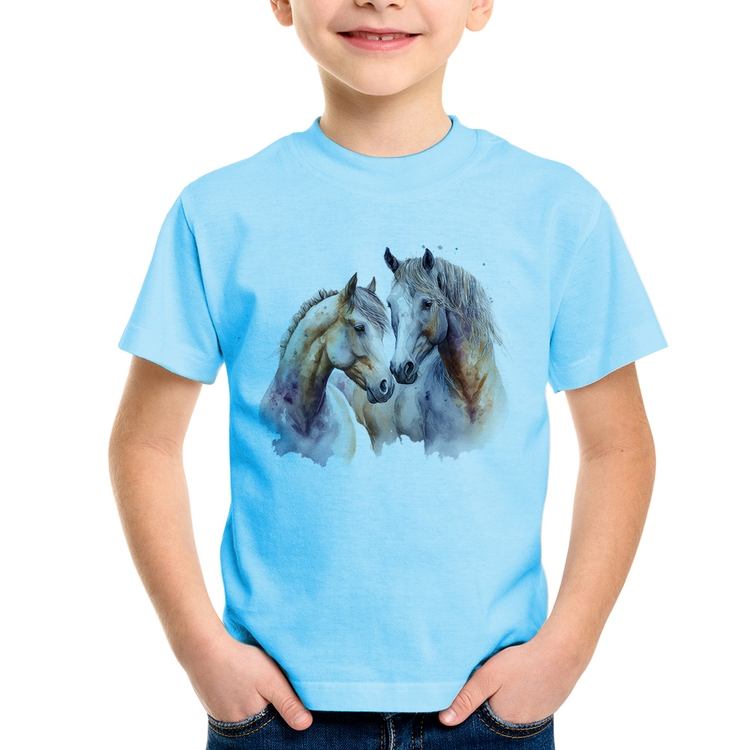 Camiseta Infantil Cavalo e Égua - Azul Bebê
