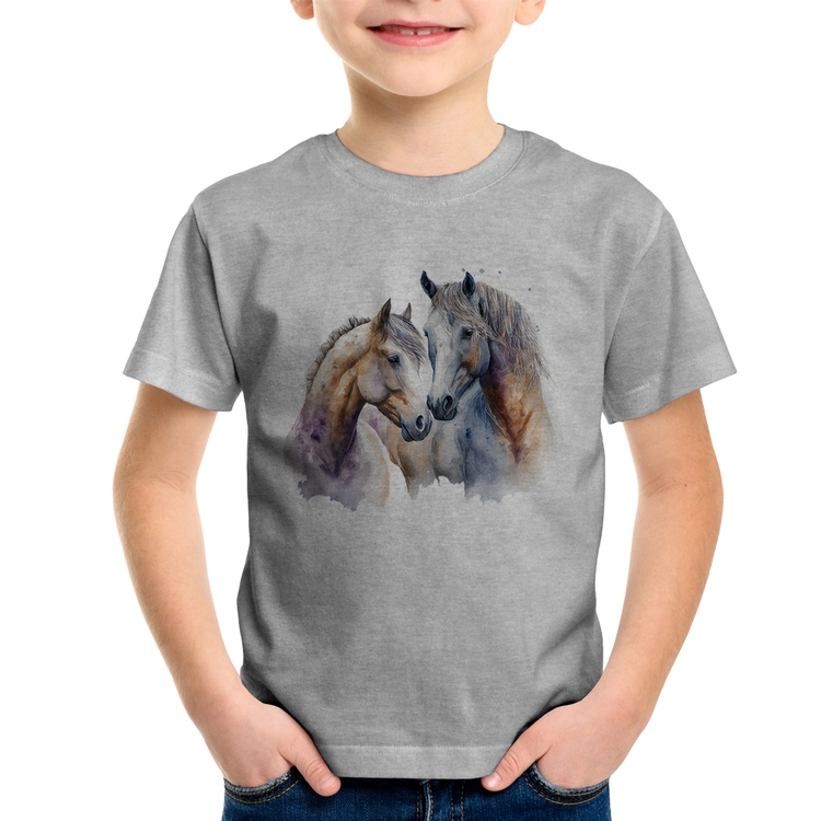 Camiseta Infantil Cavalo e Égua - Cinza