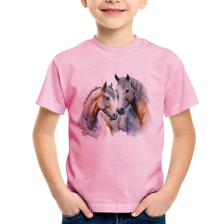 Camiseta Infantil Cavalo e Égua - Rosa Bebê