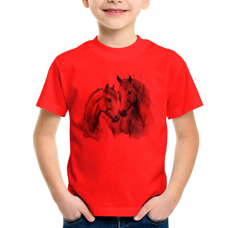 Camiseta Infantil Cavalo e Égua - Vermelha