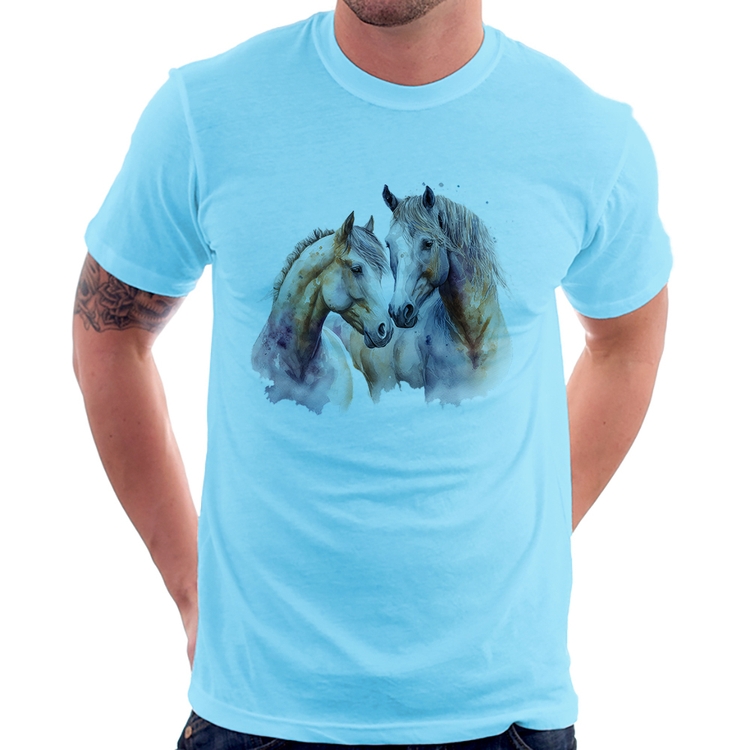 Camiseta Cavalo e Égua - Azul Bebê