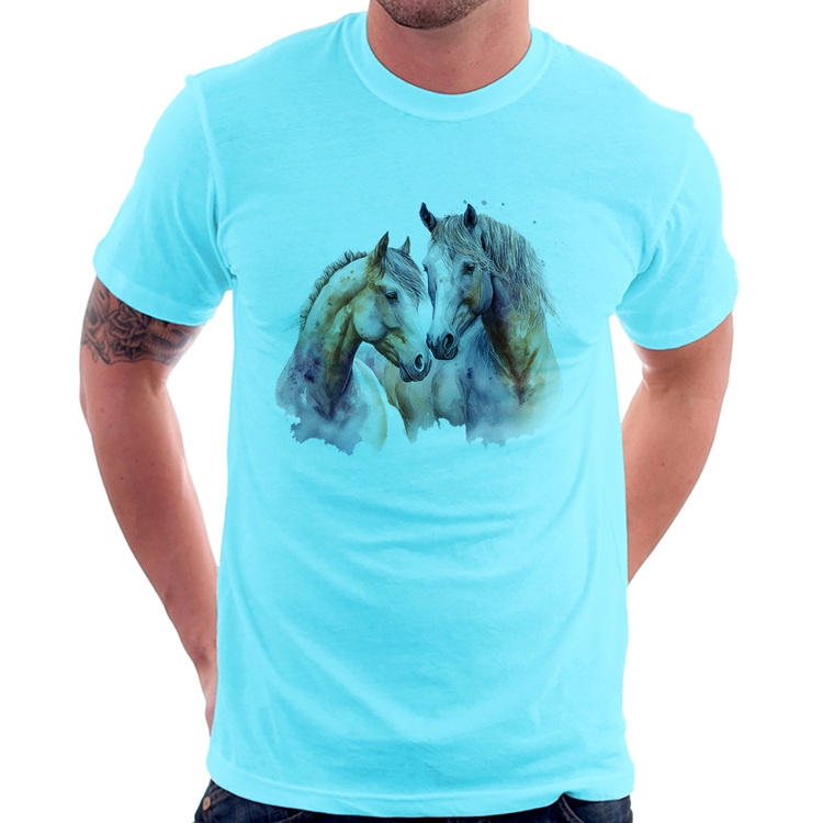 Camiseta Cavalo e Égua - Azul Claro