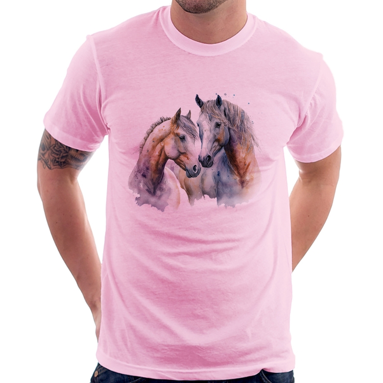 Camiseta Cavalo e Égua - Rosa Bebê