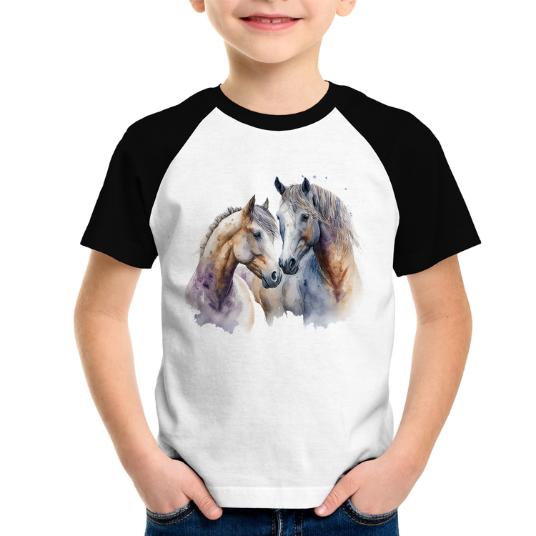 Camiseta Raglan Infantil Cavalo e Égua