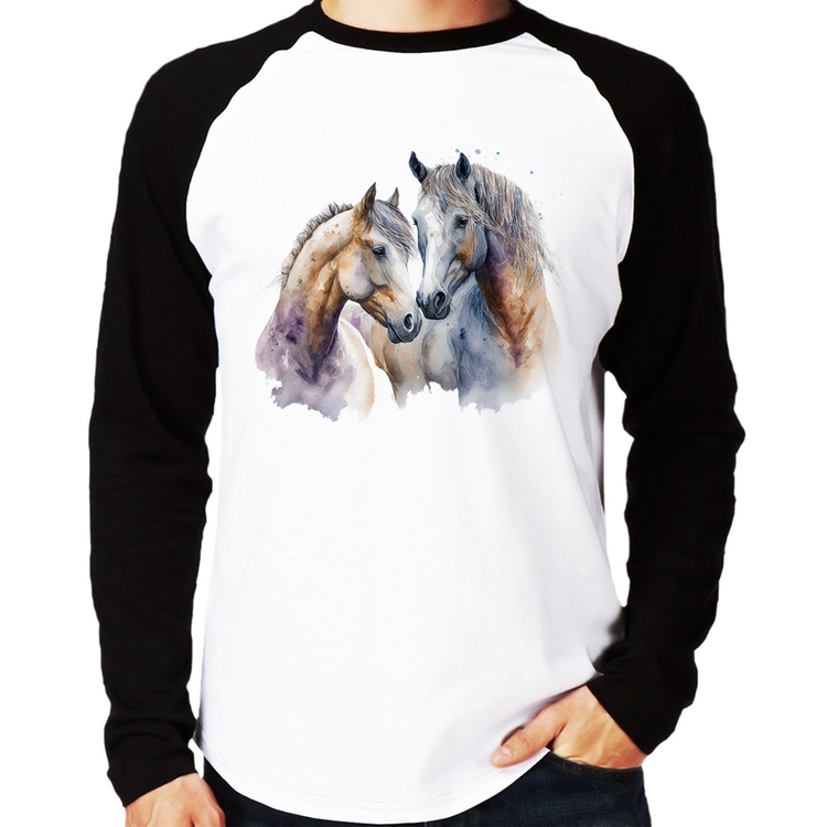 Camiseta Raglan Cavalo e Égua Manga Longa