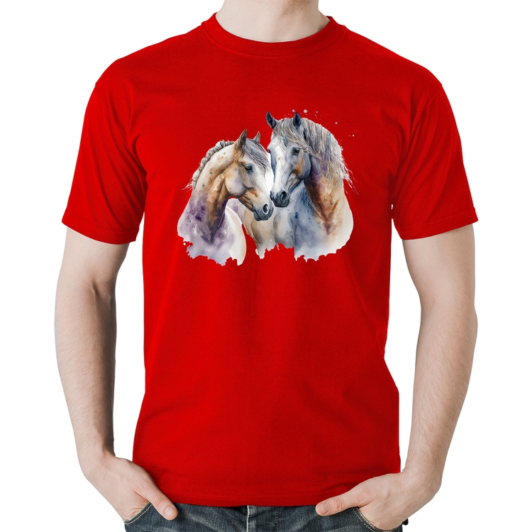 Camiseta Algodão Cavalo e Égua - Vermelha