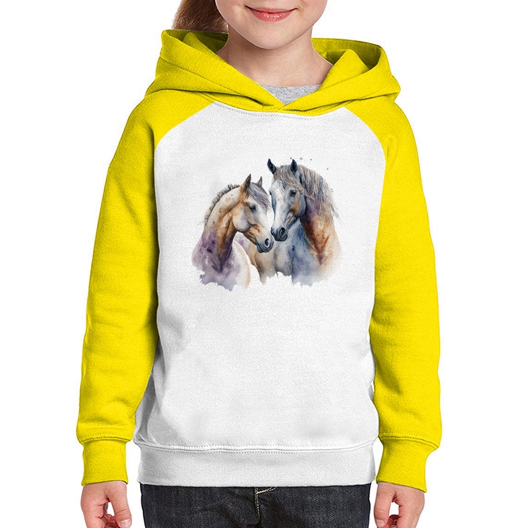 Moletom Infantil Cavalo e Égua - Branco/Amarelo