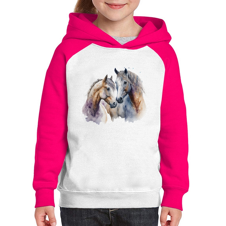 Moletom Infantil Cavalo e Égua - Branco/Rosa