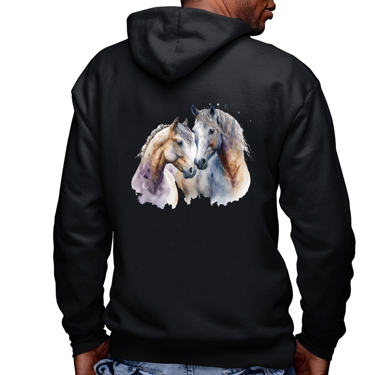 Blusa Moletom Cavalo e Égua Masculina com Capuz e Zíper