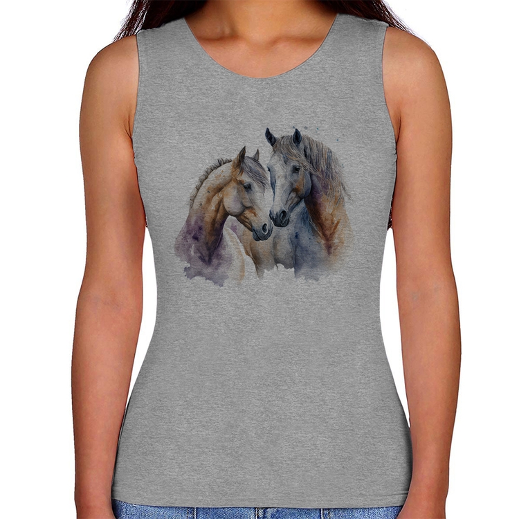 Regata Feminina Cavalo e Égua - Cinza