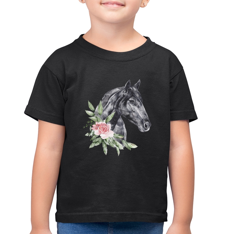 Camiseta Algodão Infantil Cavalo e Flores