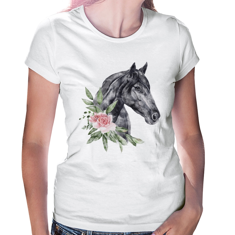 Baby Look Cavalo e Flores
