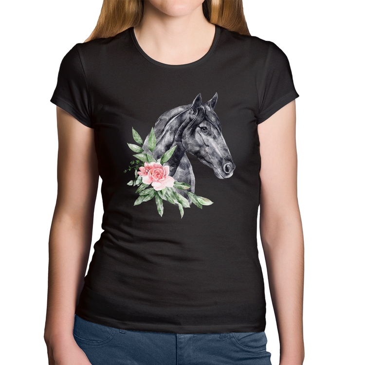 Baby Look Algodão Cavalo e Flores