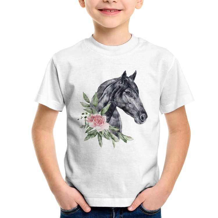 Camiseta Infantil Cavalo e Flores