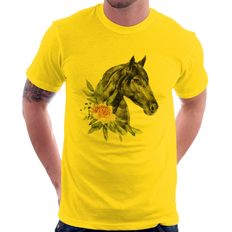 Camiseta Cavalo e Flores - Amarela