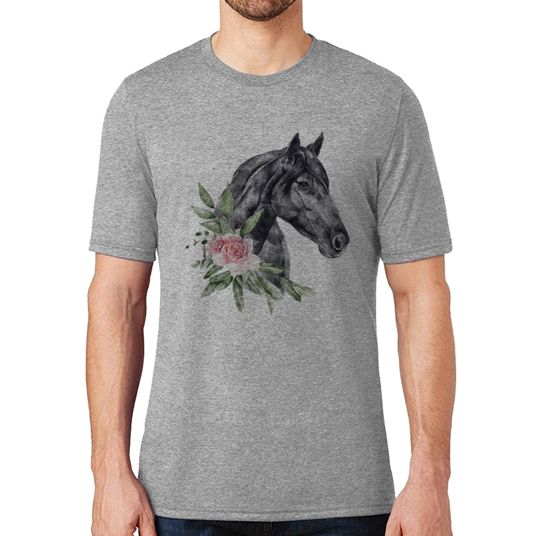 Camiseta Cavalo e Flores - Cinza