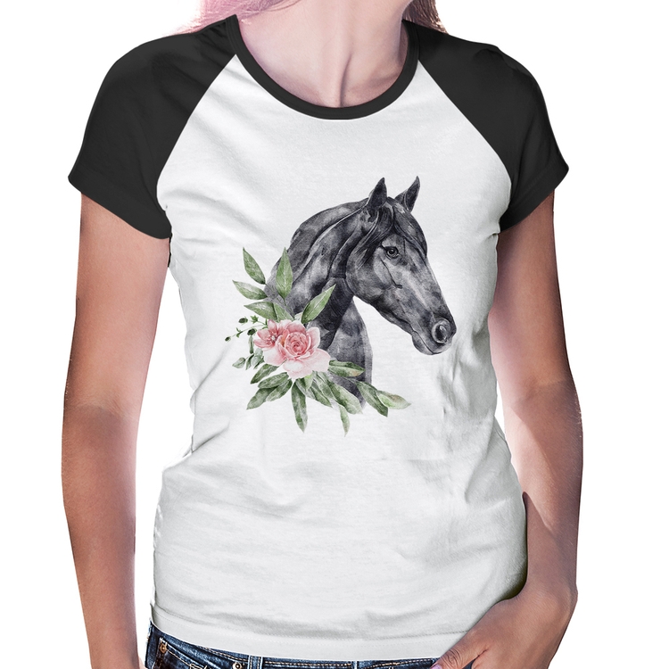 Baby Look Raglan Cavalo e Flores