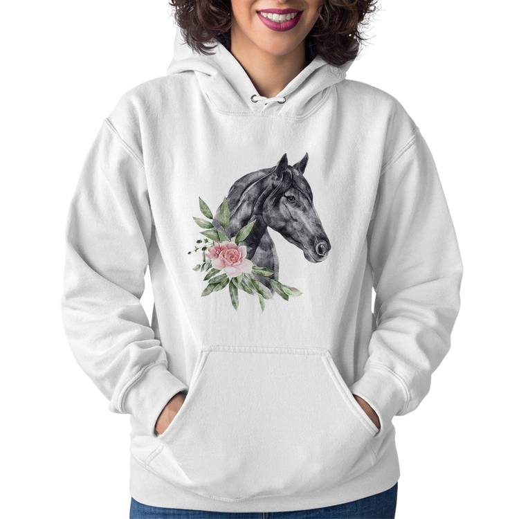 Moletom Feminino Cavalo e Flores - Branco