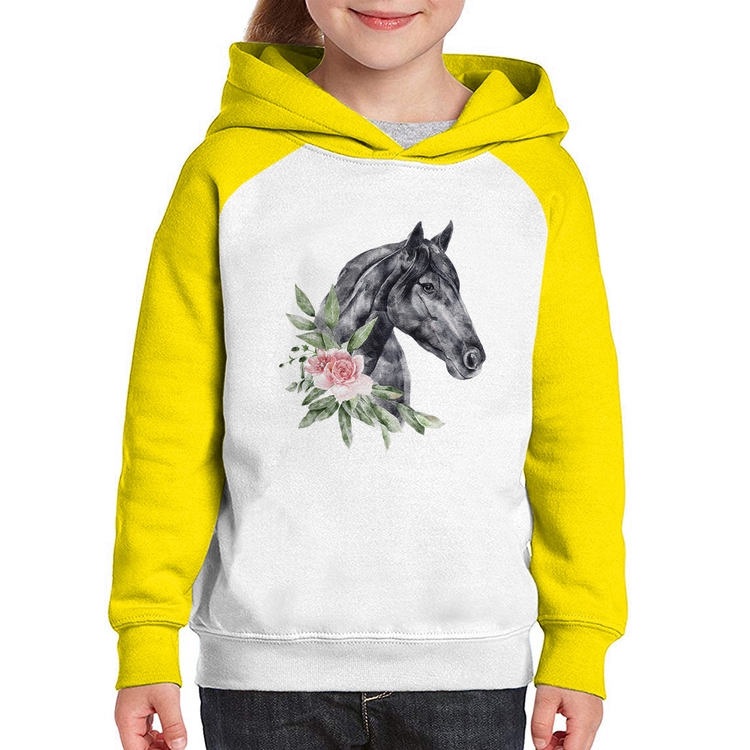 Moletom Infantil Cavalo e Flores - Branco/Amarelo
