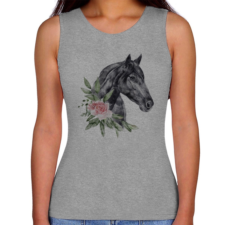 Regata Feminina Cavalo e Flores - Cinza