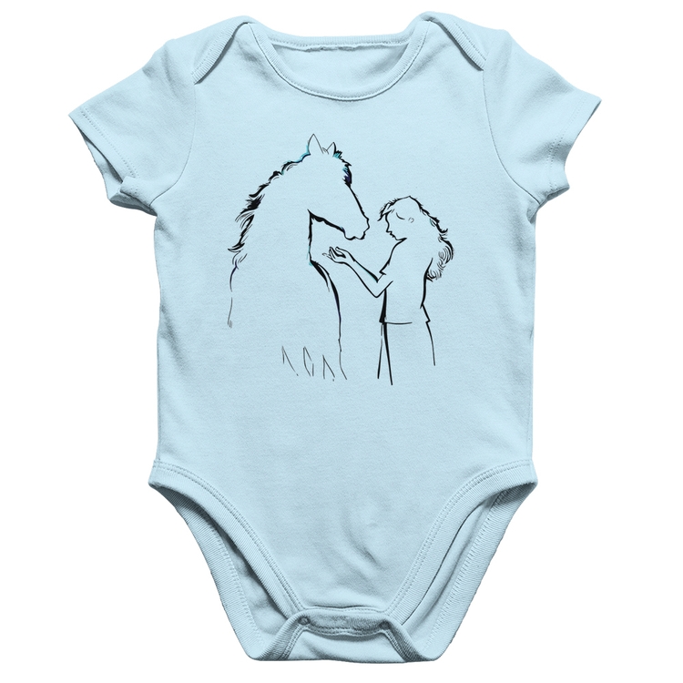 Body Bebê Algodão Cavalo e Garota Silhueta - Azul Bebê
