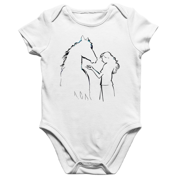 Body Bebê Algodão Cavalo e Garota Silhueta - Branco