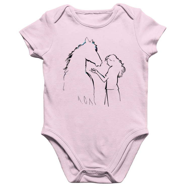 Body Bebê Algodão Cavalo e Garota Silhueta - Rosa Bebê