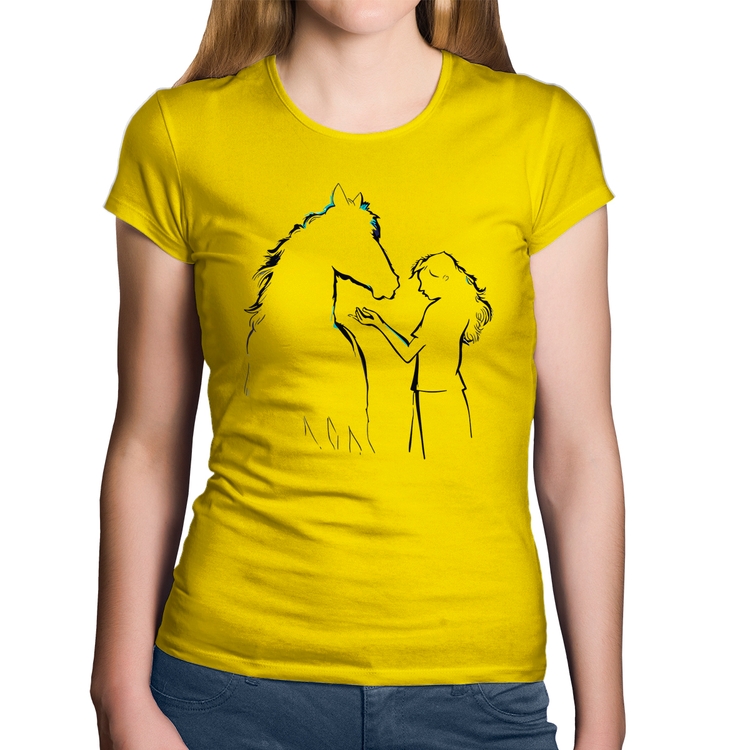 Baby Look Algodão Cavalo e Garota Silhueta - Amarela