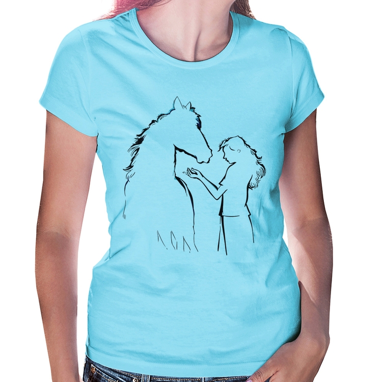 Baby Look Cavalo e Garota Silhueta - Azul Bebê