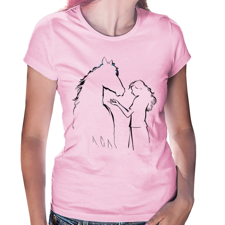 Baby Look Cavalo e Garota Silhueta - Rosa Bebê