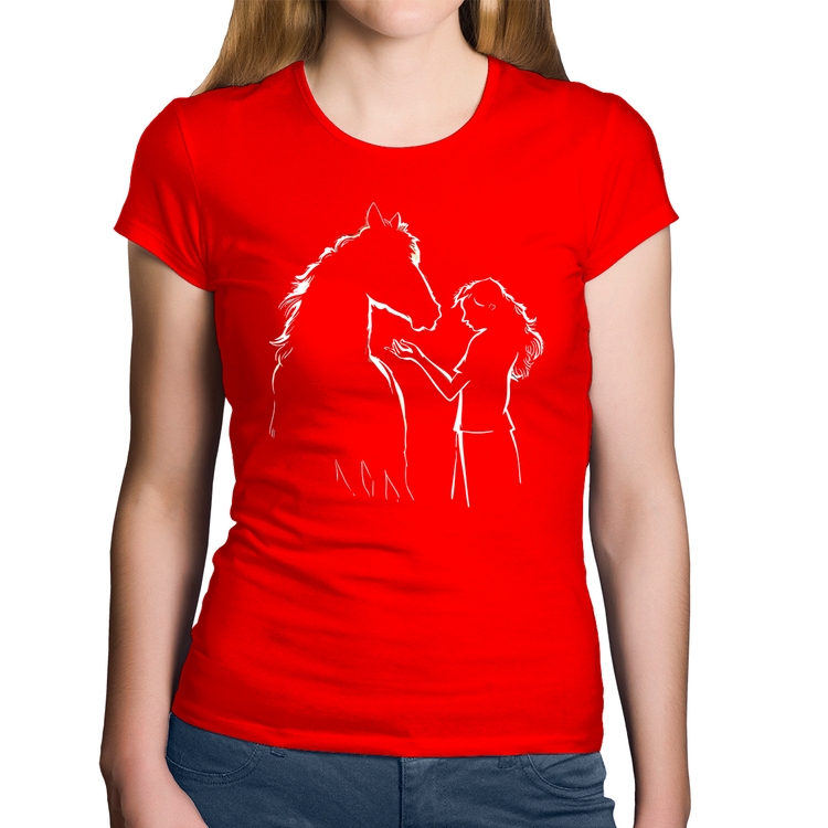 Baby Look Algodão Cavalo e Garota Silhueta - Vermelha