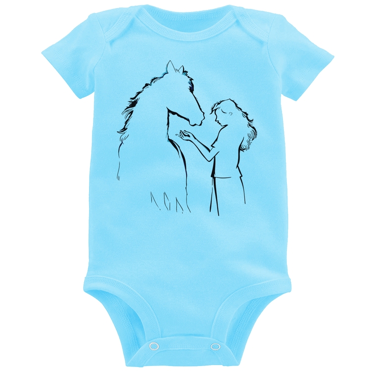 Body Bebê Cavalo e Garota Silhueta - Azul Bebê