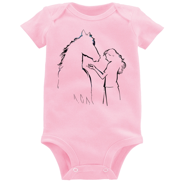 Body Bebê Cavalo e Garota Silhueta - Rosa Bebê