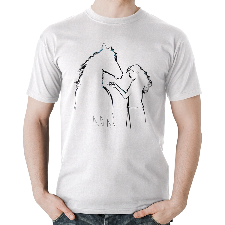 Camiseta Algodão Cavalo e Garota Silhueta - Branca