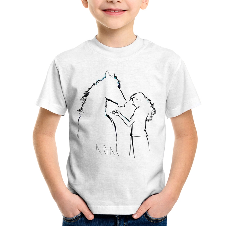 Camiseta Infantil Cavalo e Garota Silhueta