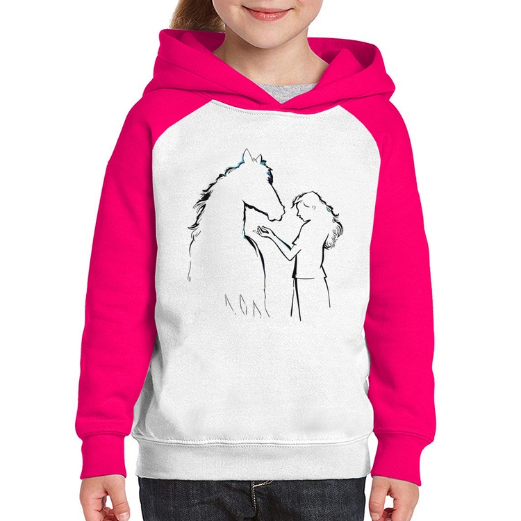 Moletom Infantil Cavalo e Garota Silhueta - Branco/Rosa
