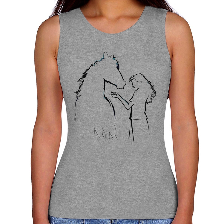 Regata Feminina Cavalo e Garota Silhueta - Cinza