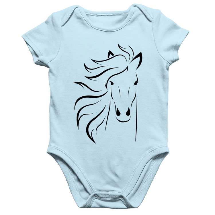 Body Bebê Algodão Cavalo Traços - Azul Bebê