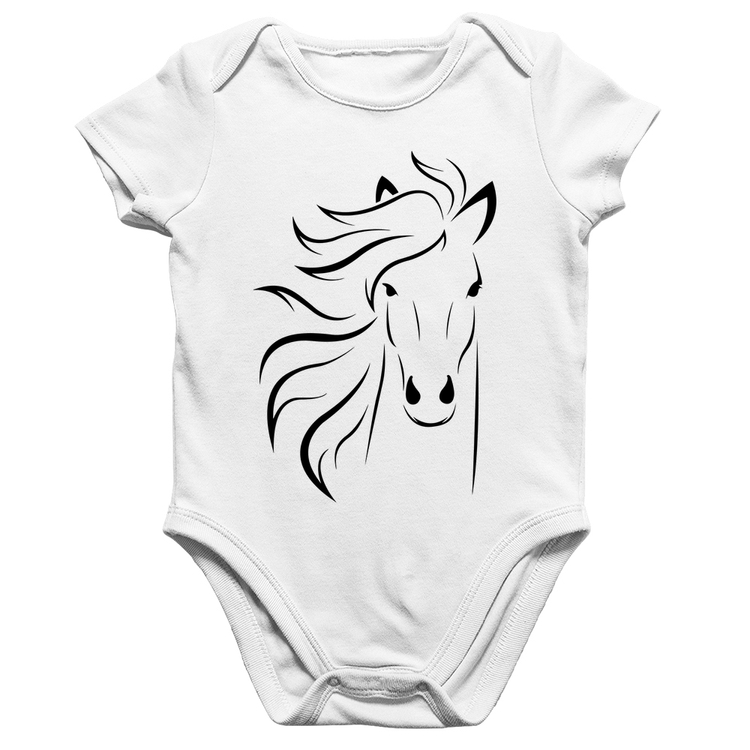 Body Bebê Algodão Cavalo Traços - Branco