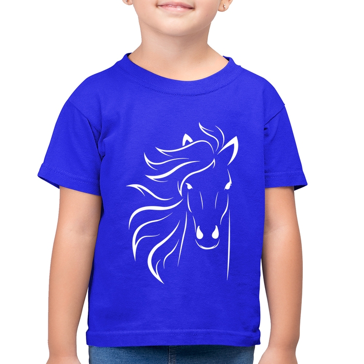 Camiseta Algodão Infantil Cavalo Traços - Azul Royal