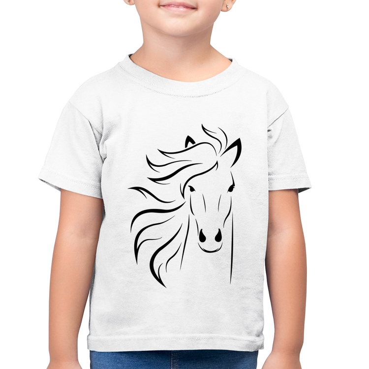 Camiseta Algodão Infantil Cavalo Traços - Branca