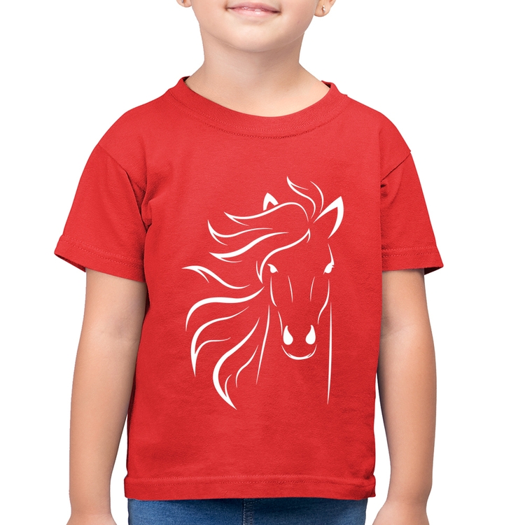 Camiseta Algodão Infantil Cavalo Traços - Vermelha