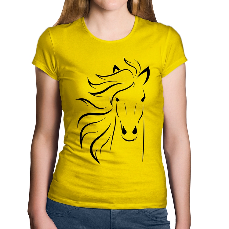 Baby Look Algodão Cavalo Traços - Amarela