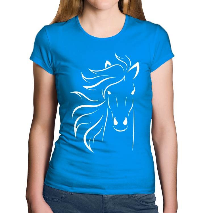 Baby Look Algodão Cavalo Traços - Azul